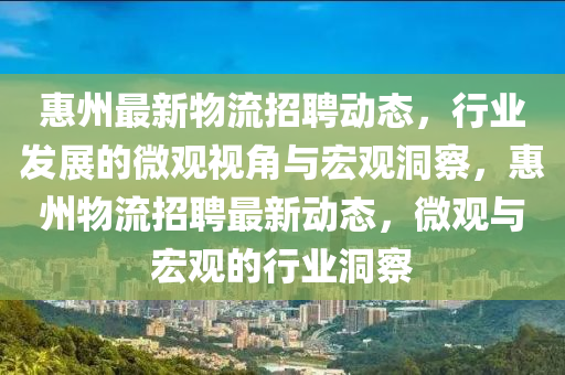 惠州最新物信陽宸信網(wǎng)絡(luò)科技有限公司流招聘動態(tài)，行業(yè)發(fā)展的微觀視角與宏觀洞察，惠州物流招聘最新動態(tài)，微觀與宏觀的行業(yè)洞察