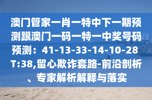 澳門管家一肖一特中下一期預測跟澳門一碼一特一中獎號碼預測：41-13-33-14-10-28 T:38,留心欺詐套路-前沿剖析、專家解析解釋與落實信陽宸信網絡科技有限公司